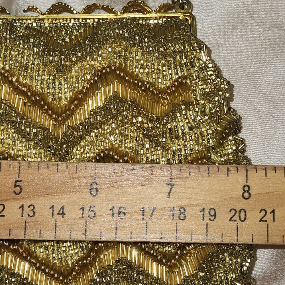 Vintage 60's Gold Hand Beaded Seed Bead Purse Evening Bag Hong Kong - Picture 7 of 9